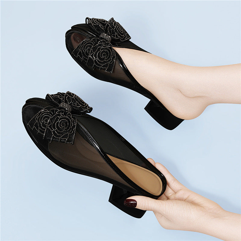 Women's Outer Wear Summer Mesh Rhinestone Butterfly Half Sandals