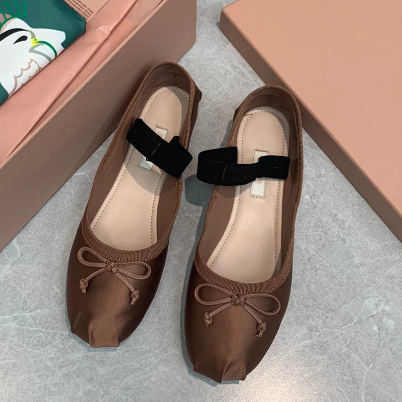 Grandma Bow Pumps Flat Round Toe Casual Shoes