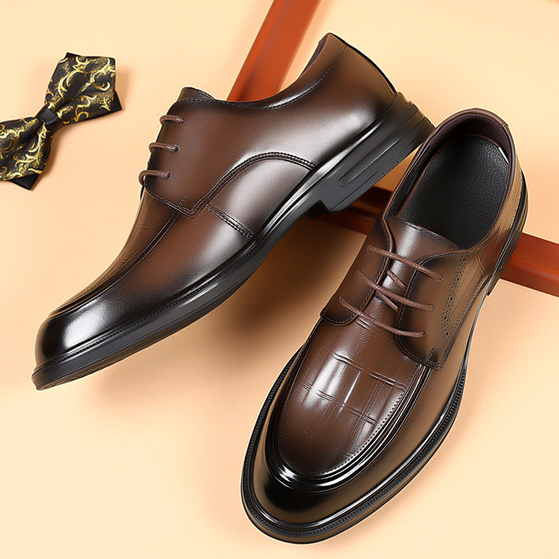 Men's Layer Cowhide Autumn High Sense British Breathable Genuine Formal Leather Shoes