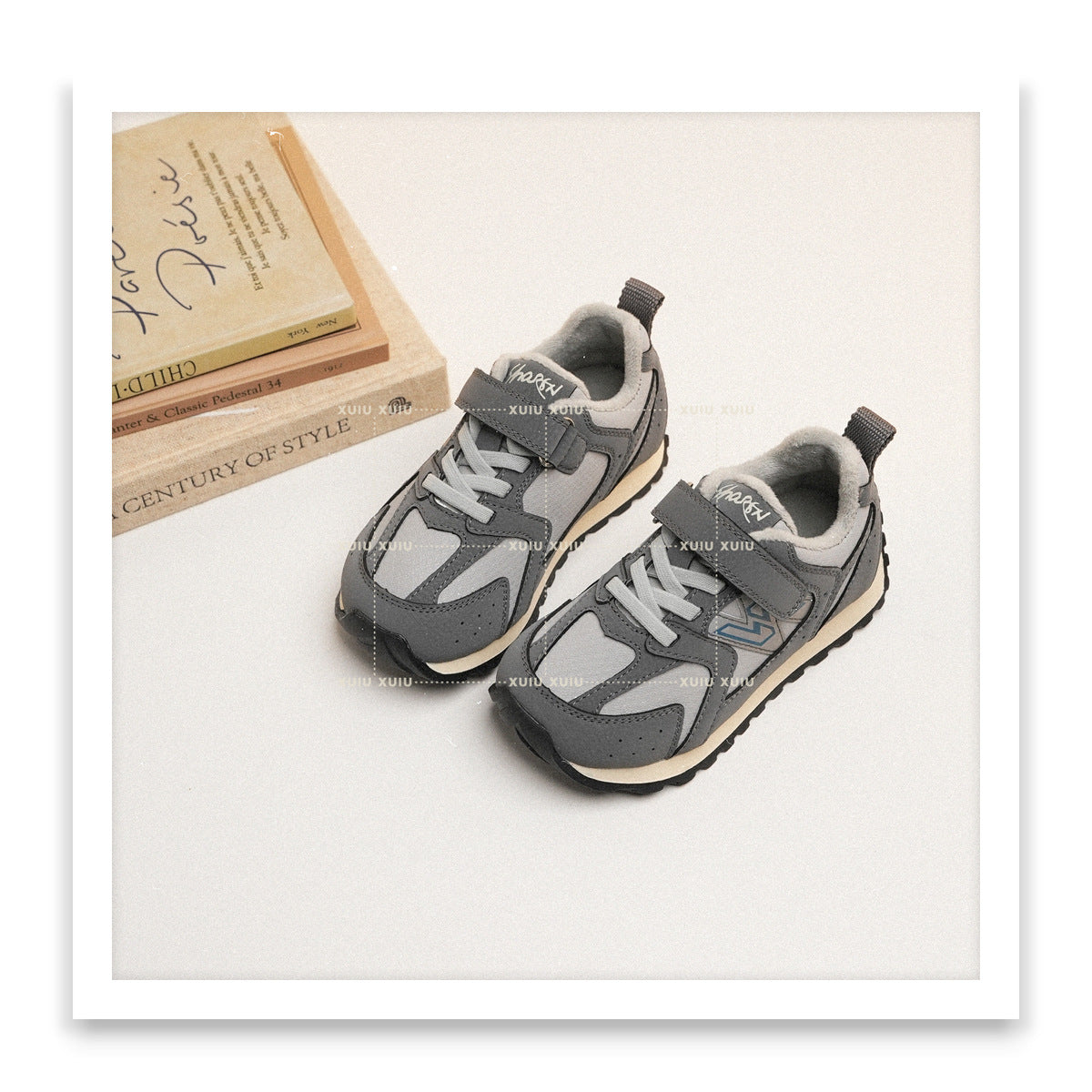Children's American Retro Fleece-lined Boys Velcro Sneakers