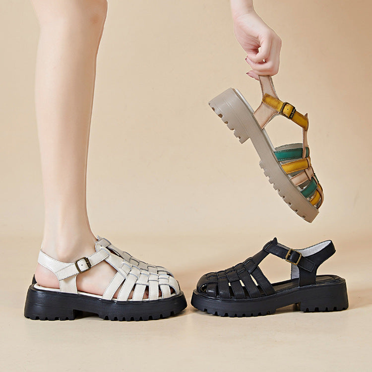 Women's Thick-soled Top Layer Cowhide Roman Summer Fashion Sandals