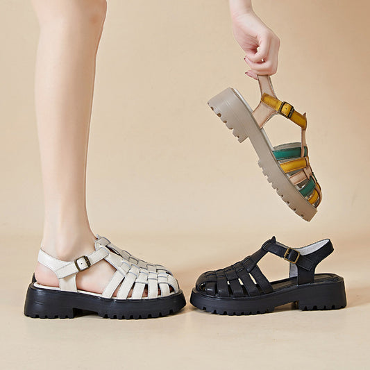 Women's Thick-soled Top Layer Cowhide Roman Summer Fashion Sandals