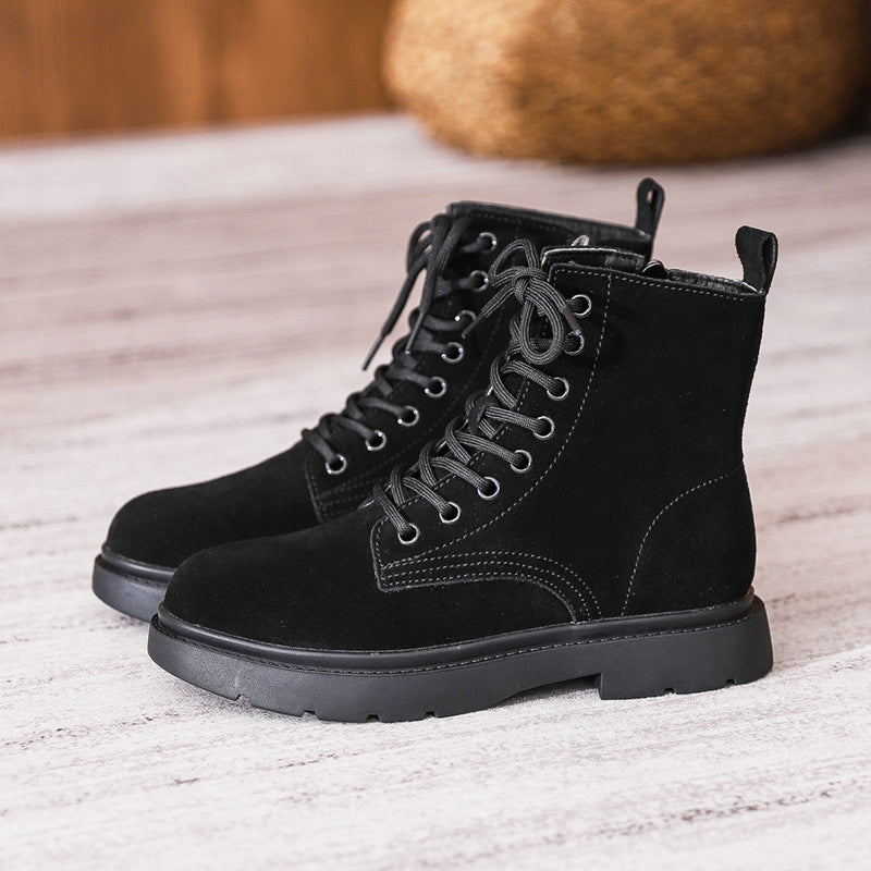 Women's Genuine British Style Frosted Mid Flat Boots