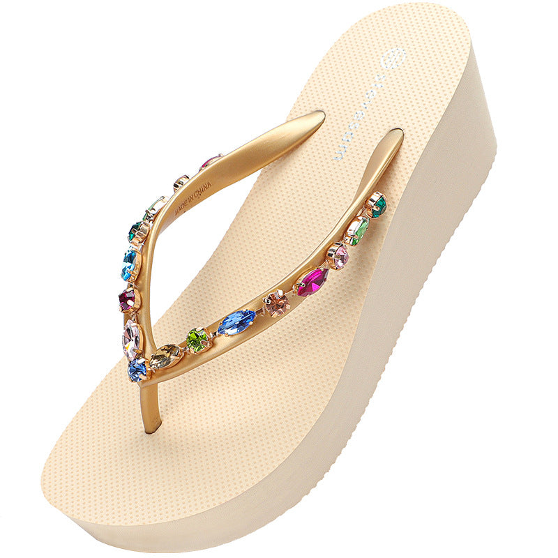 Women's Rhinestone Chain Summer High Travel Beach Heels