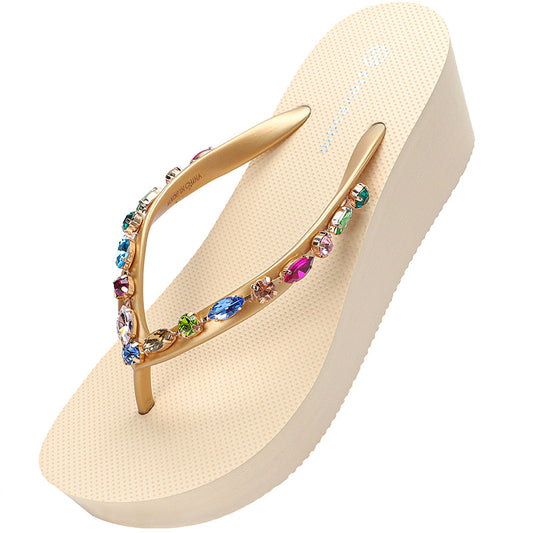 Women's Rhinestone Chain Summer High Travel Beach Heels