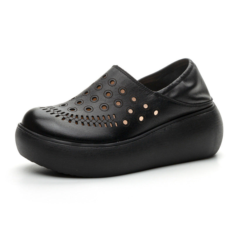 Women's Genuine For Platform Wedge Top Layer Cowhide Retro Sandals