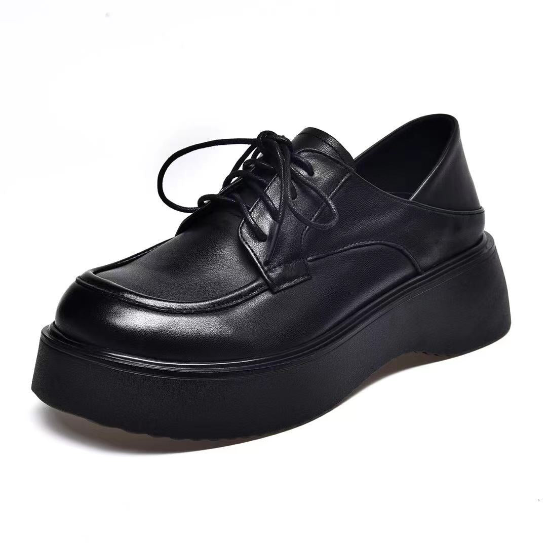 Women's Round Toe Big Head Black Genuine Casual Shoes