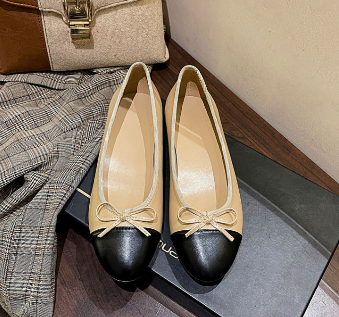 Women's Grape Mom Bow Style Spring Sweet Round Toe Shallow Women's Shoes
