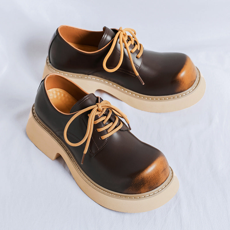 Men's Mickey Big Head Warped Derby British Retro Platform Men's Casual Leather Shoes