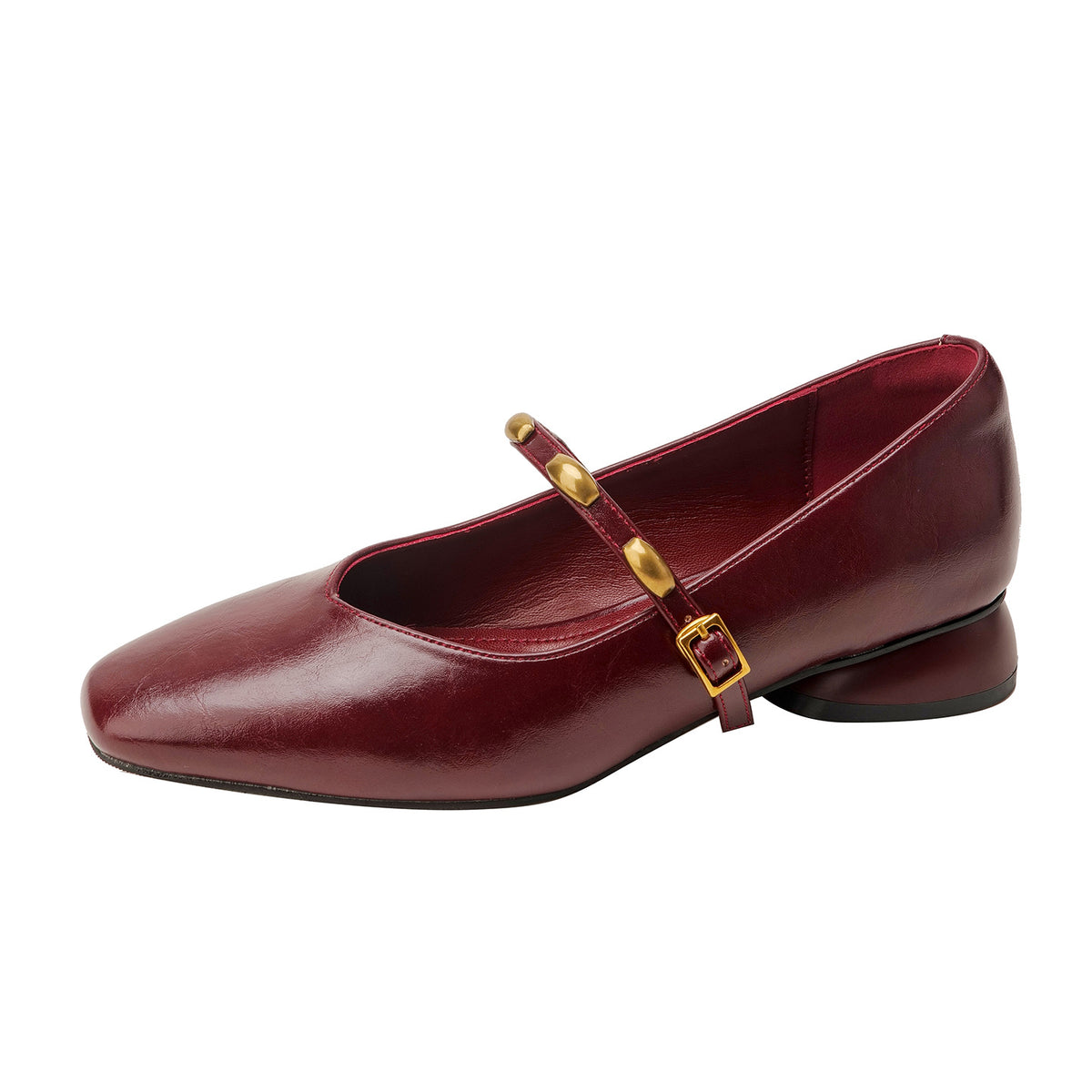 Retro Red Metal Buckle Pumps Square Toe Low-cut Buckled Chunky Women's Casual Shoes