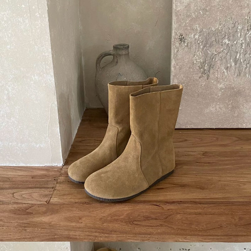 Genuine Comfortable Flat Ankle Round Toe Boots