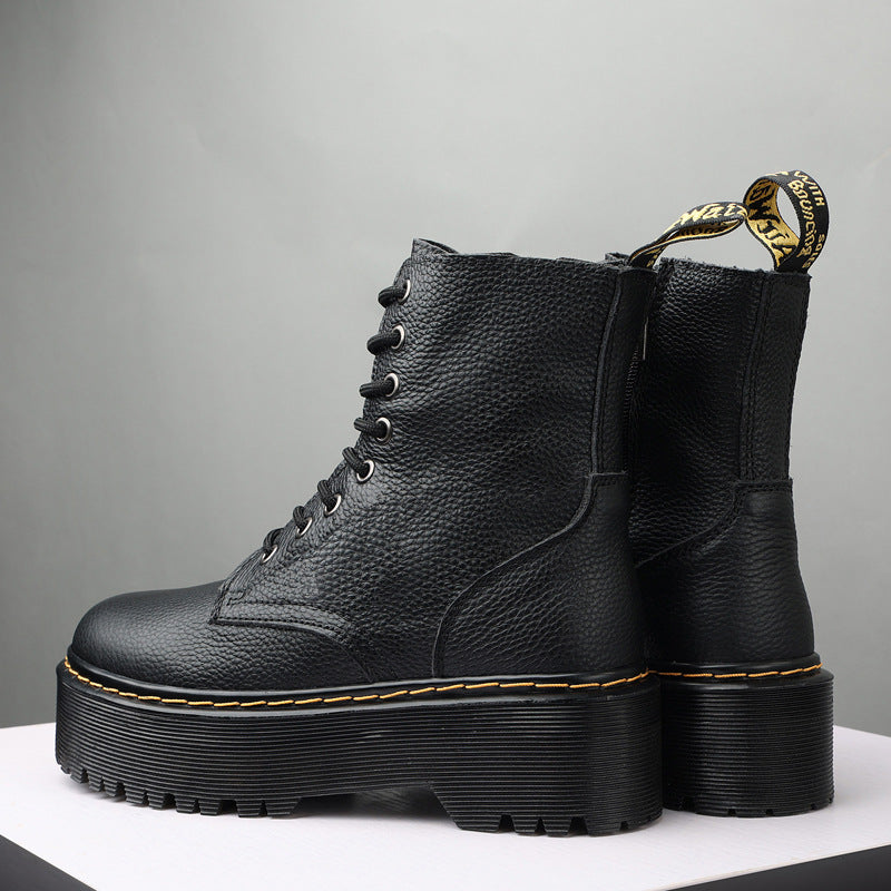 Women's Layer Litchi Pattern Female Side Zip Platform Boots