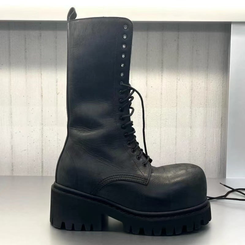 Head Martin Chunky Raise The Bottom Lace Up Round Boots