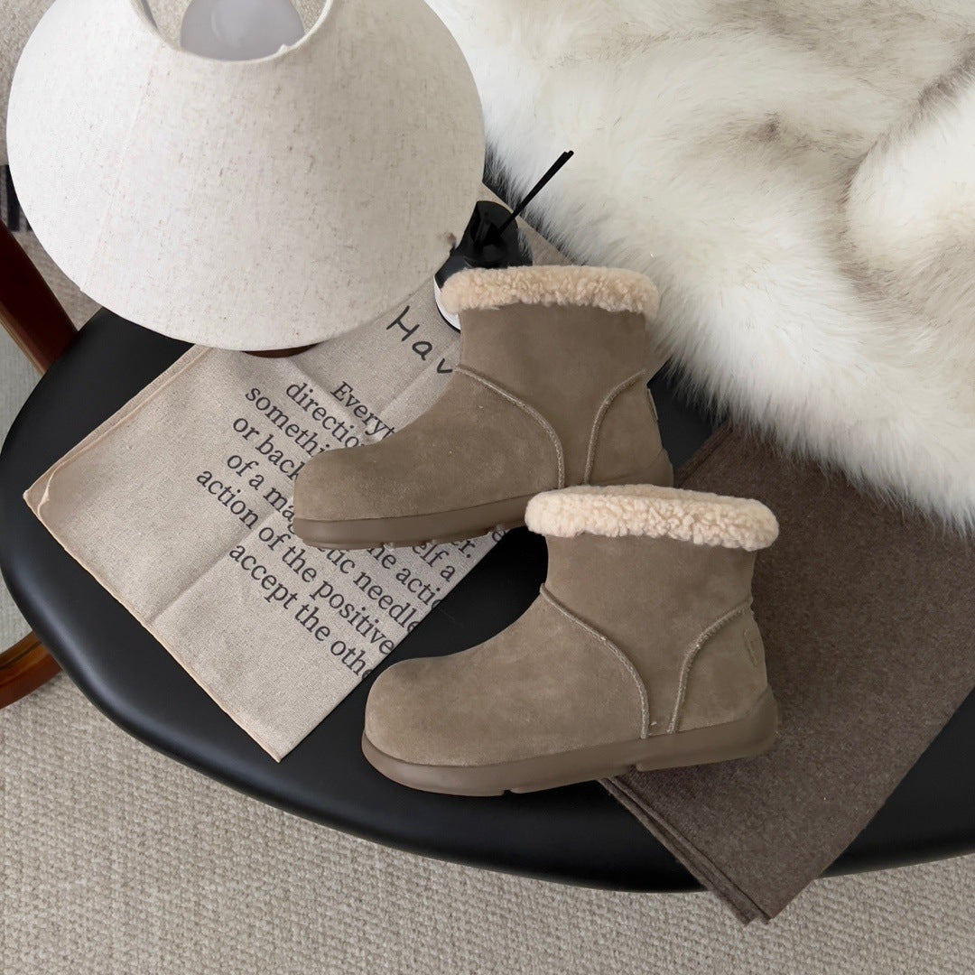 Women's Winter Warm Thickened Short Suede Fleece-lined Snow Boots