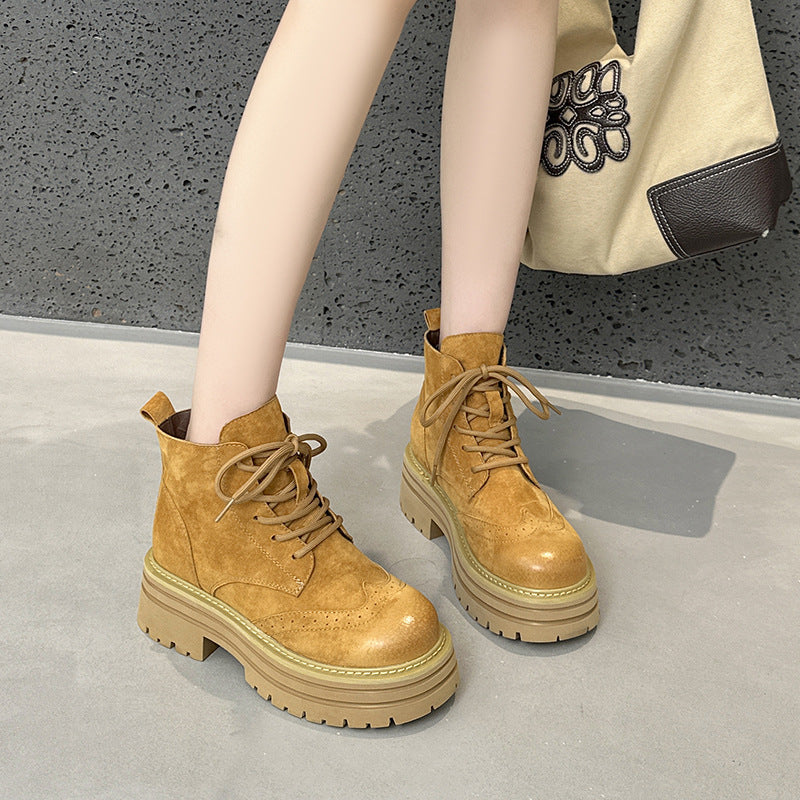 Women's Style Retro Platform Brogue Ankle Outdoor Boots