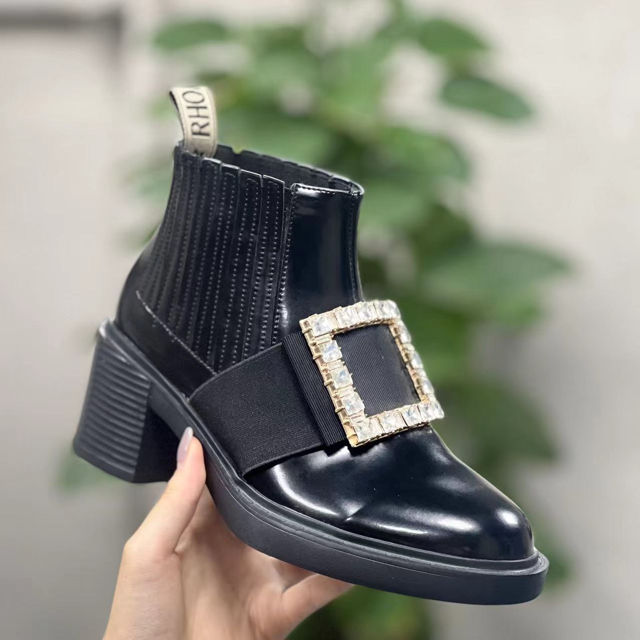 Women's Rhinestone Square Buckle Martin British Style Ankle Boots