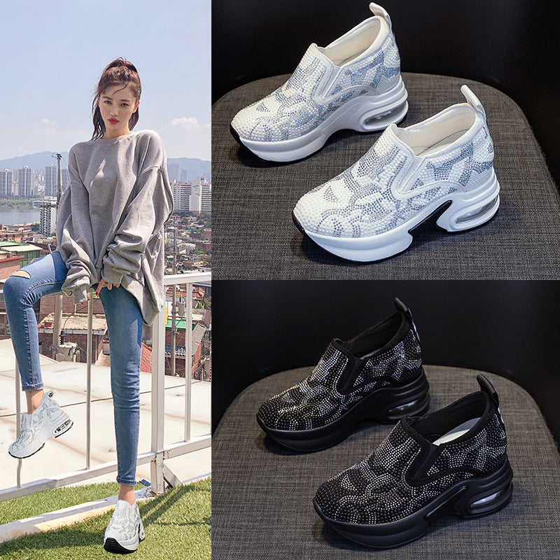 Women's Platform Hidden White Rhinestone Sports Air Women's Casual Shoes