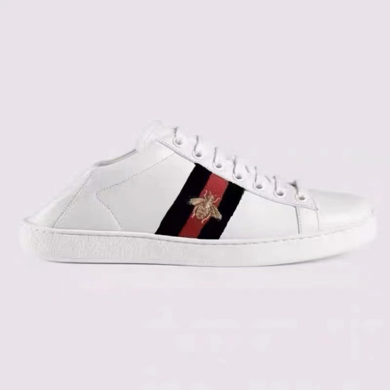 Women's & Men's Embroidered Genuine Bee White Sports Love Casual Shoes