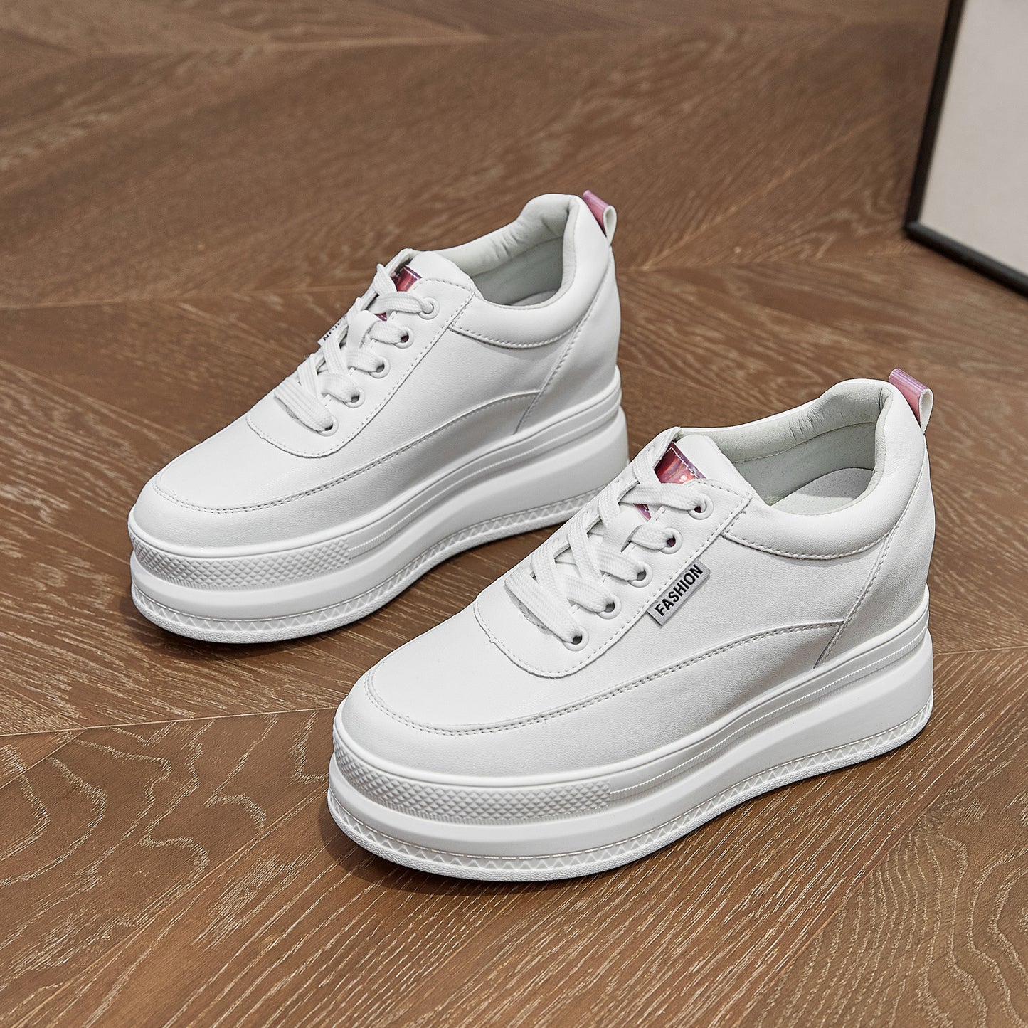 Women's White Height Increasing Insole Platform Versatile Casual Shoes
