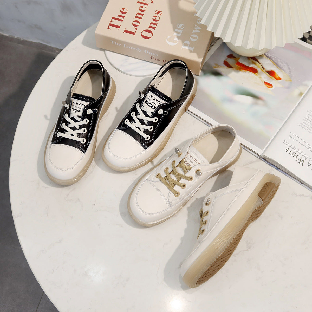 Women's Outer Box Step-on Cowhide Flat White Lazy Soft Bottom Women's Casual Shoes