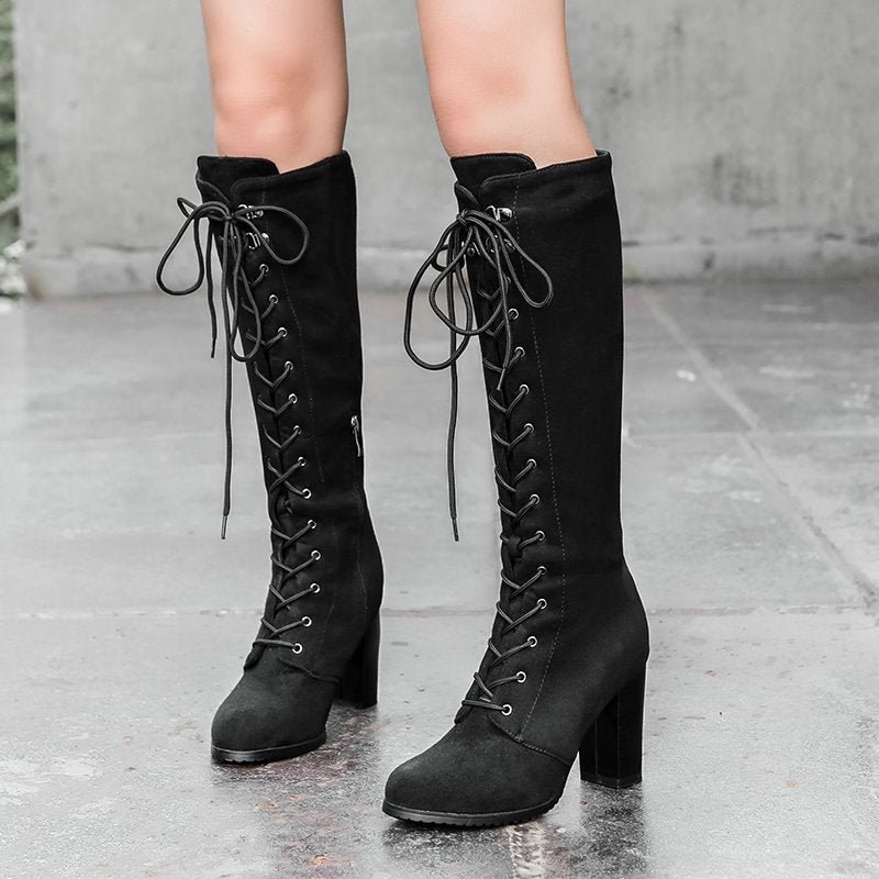 Women's High Thick Winter Front Handsome Suede Boots
