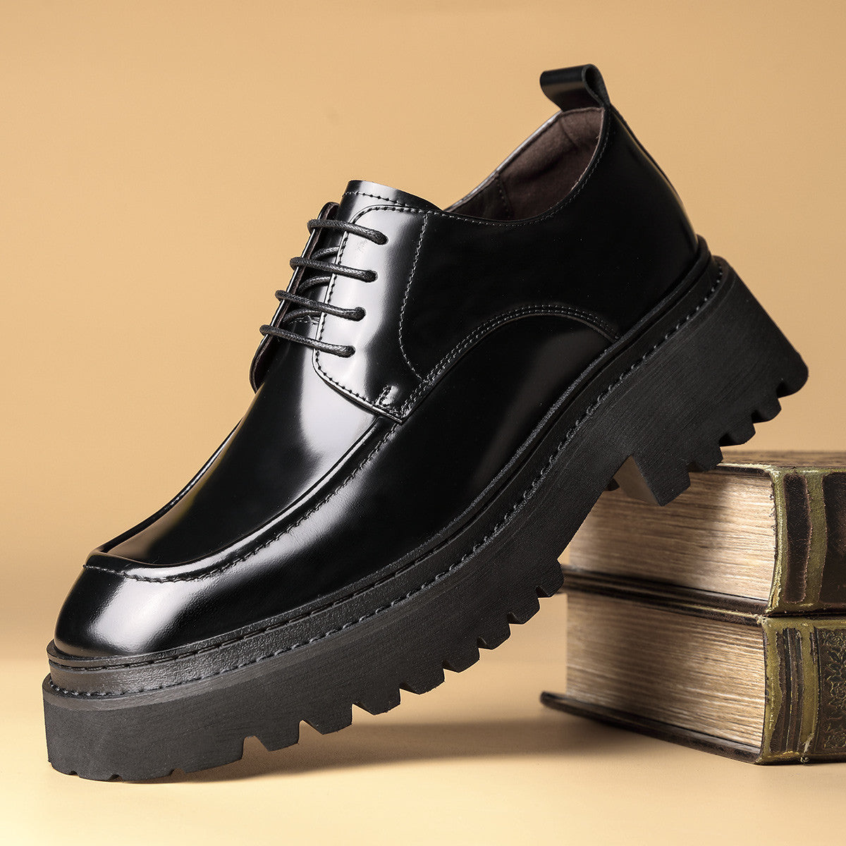 Men's High-grade Trendy Platform Business First Layer Leather Shoes
