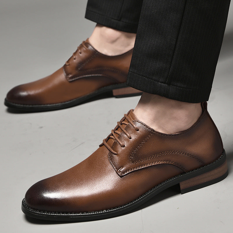 Men's First Layer Cowhide British Round Head Brushed Casual Shoes