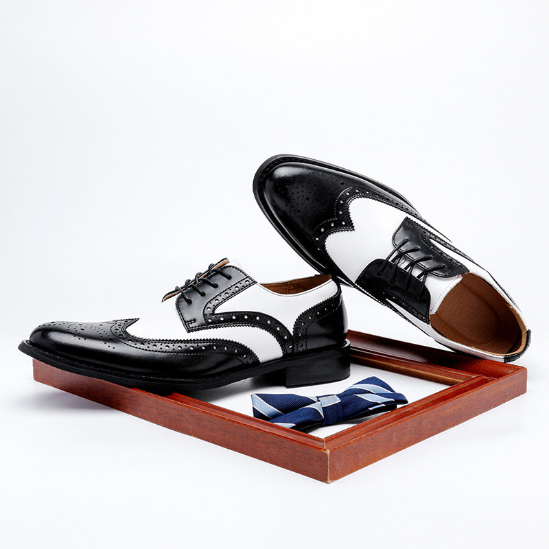 Men's Formal Wear Black White Color Matching Leather Shoes