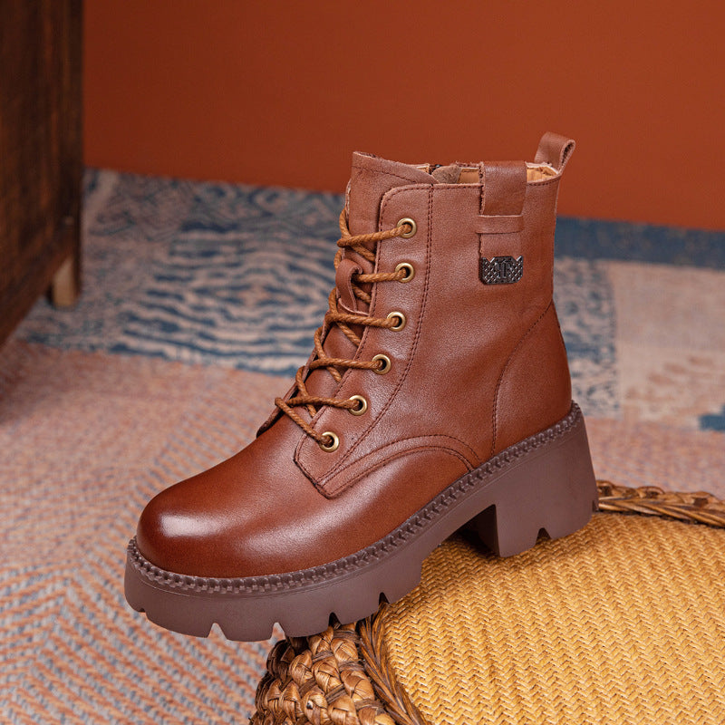 Women's First Layer Cowhide Martin Retro Rubber Boots