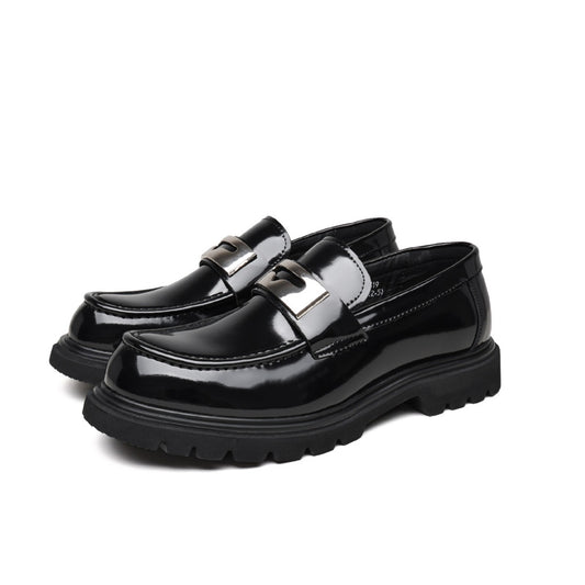 Men's Cowhide Daily Foam Platform Glossy Formal Leather Shoes