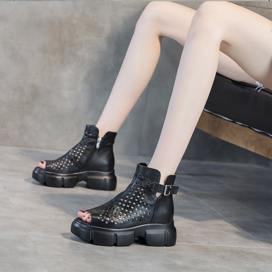 Women's Thick-soled Summer Genuine Hole Chunky Roman Sandals