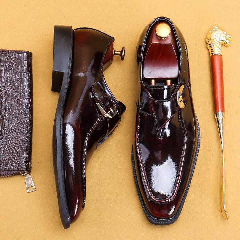 Men's Authentic Square Toe Formal Wear Buckle Leather Shoes