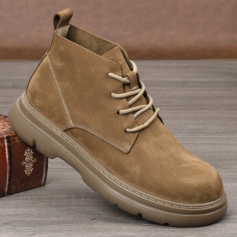 Men's First Layer Cowhide Martin British Style Short Waterproof Leather Shoes