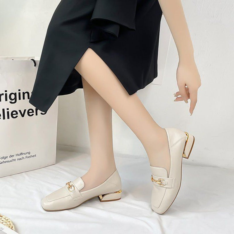 Women's Pumps Chunky Square Toe Mid British Style Loafers