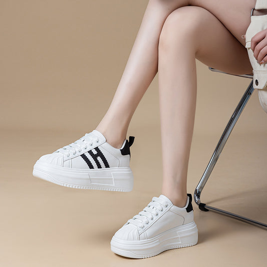Women's White Thick Bottom Height Increasing Small Casual Shoes