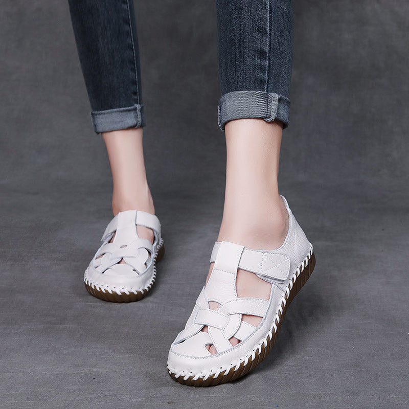 Women's Layer Cowhide Hollow Out Soft Bottom Sandals