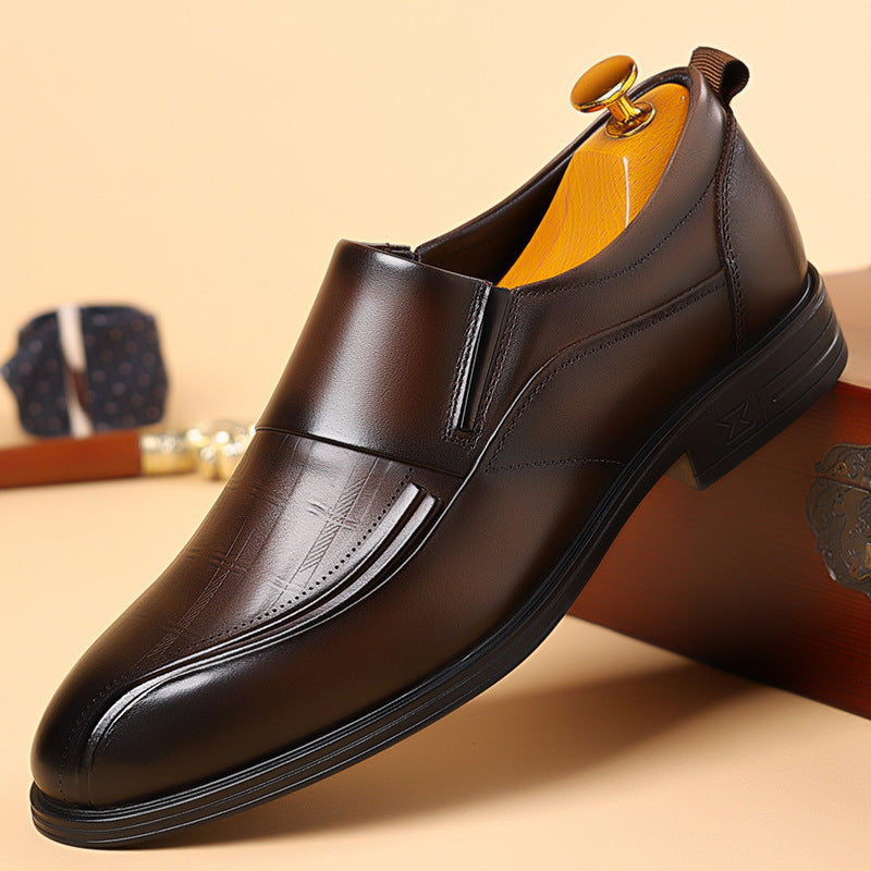 Men's Slip-on First Layer Cowhide Pointed Business Commuter Black Wedding Leather Shoes