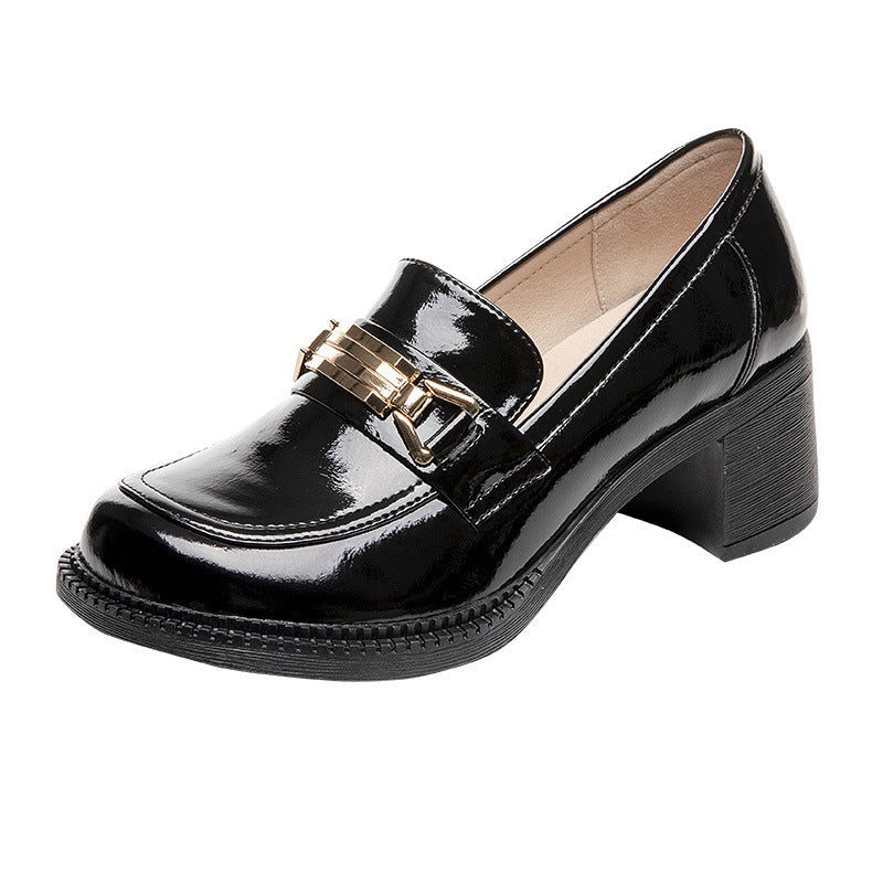 Women's Style Genuine Pumps Autumn Chunky Height Increasing Retro Round Casual Shoes