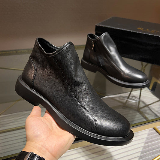 Men's Tide First Layer Cowhide Slip-on Short Boots