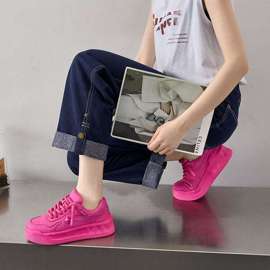 Women's Genuine Thick Bottom White Platform Fashion Sports Sneakers