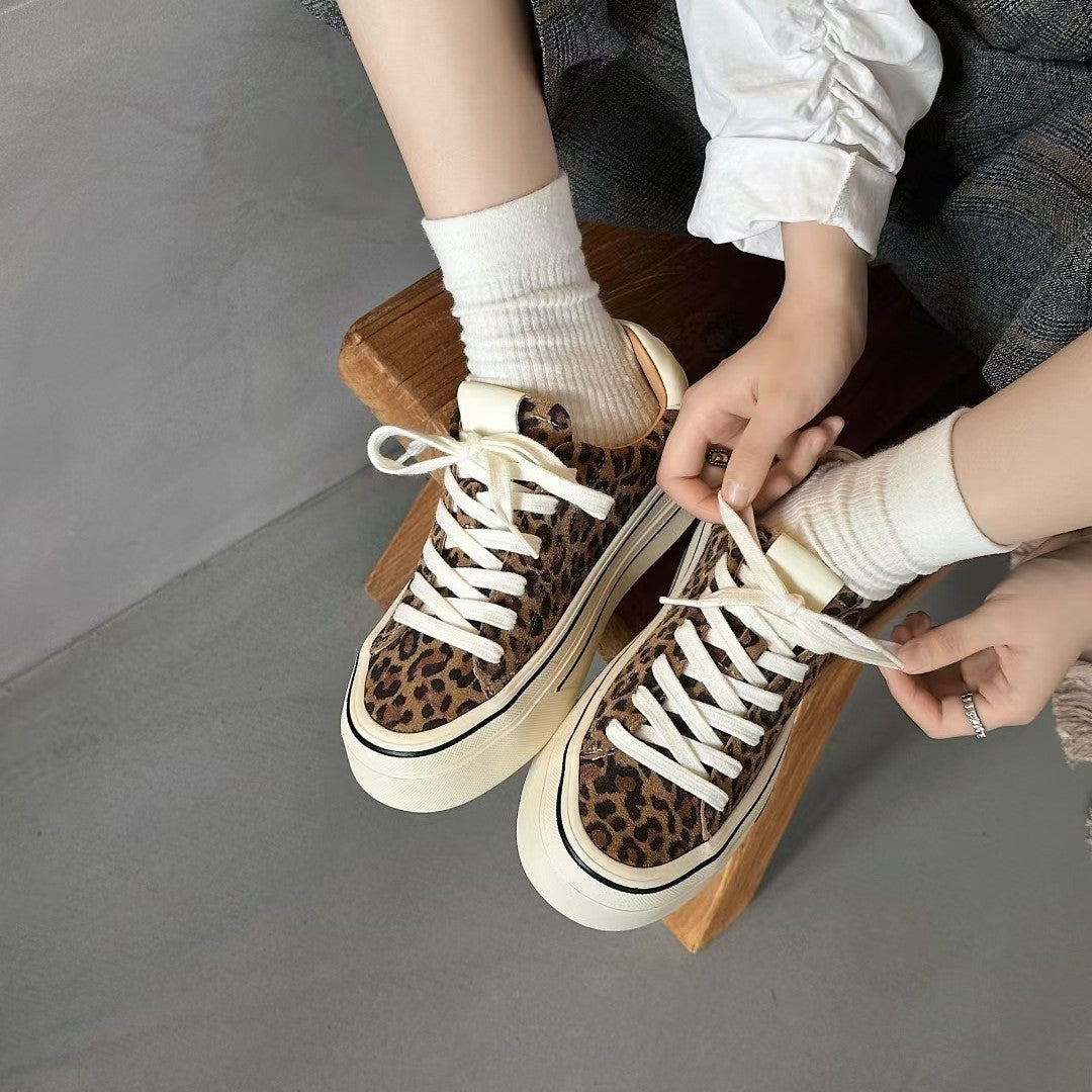 Women's Print Top Layer Cowhide Easy Wear Not Tired Feet Platform Women's Sports Shoes