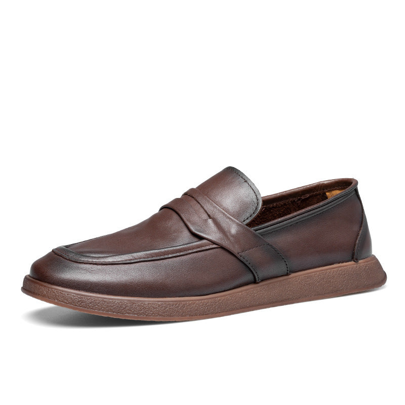 Men's Slip-on Lofter No Lace Breathable Versatile Soft Bottom Leather Shoes
