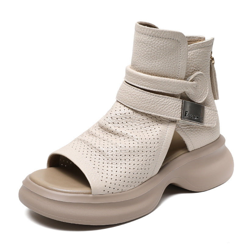 Handmade Genuine Retro Style Flat Velcro Sandals