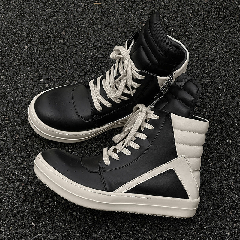 Men's Triangle Black White Personalized Thick Bottom Hight Casual Shoes