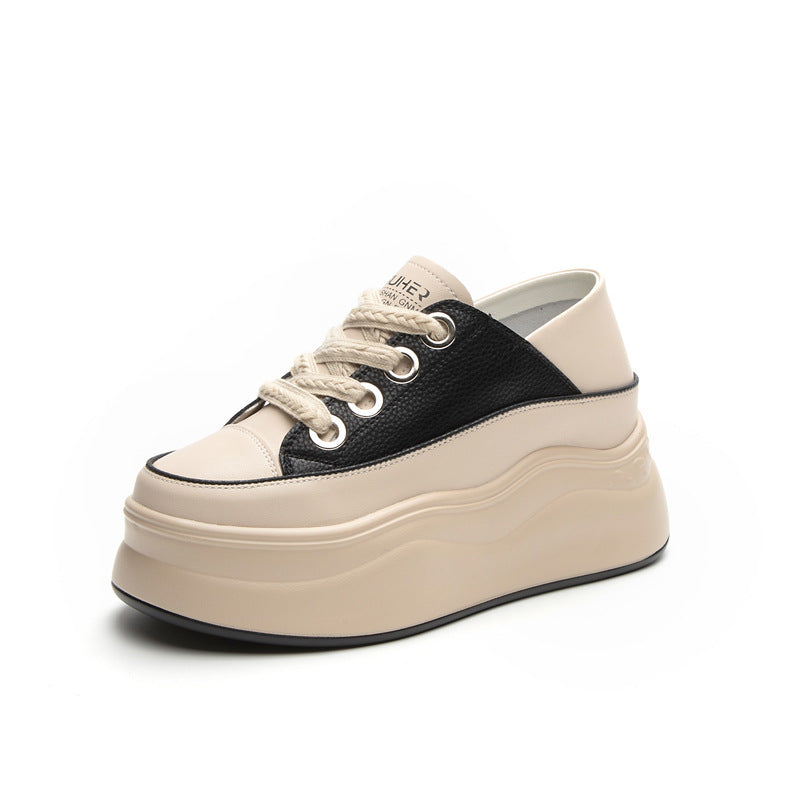 Women's Autumn Invisible Elevated Genuine Platform White Wedge Casual Shoes