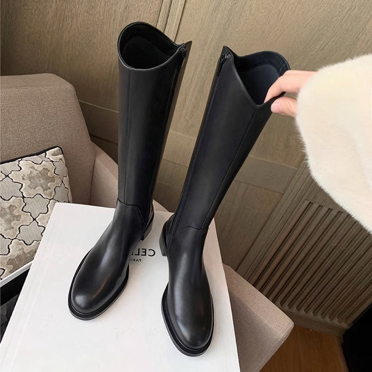 Women's Cut Thick Bottom Fleece-lined Chunky Tube Long Boots