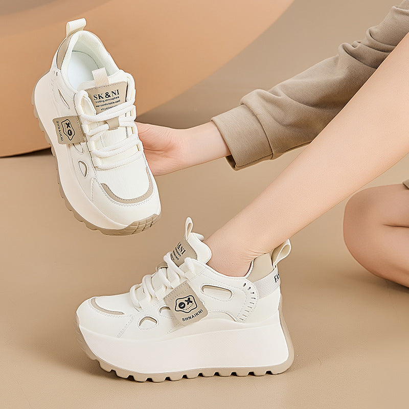 Women's Spring Height Increasing Insole Platform Dad Lace Color Block Small Men's Shoes