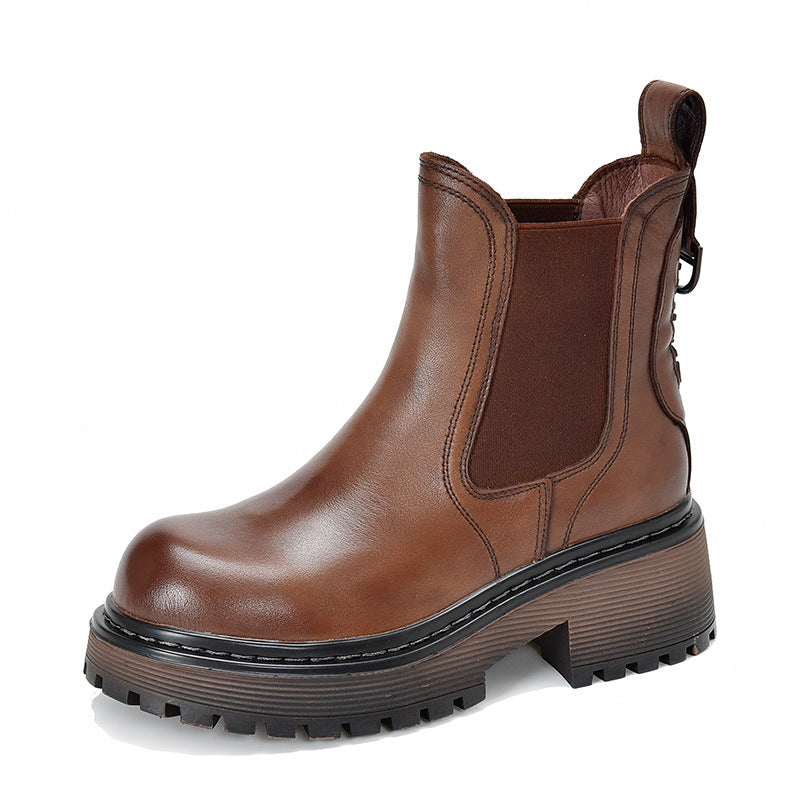 Activity Price First Layer Cowhide Chelsea Short Round Head Boots