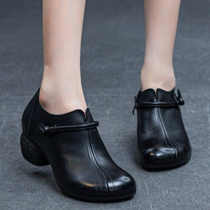 Women's Mouth Pumps Thick Mid Soft Bottom Retro Casual Shoes