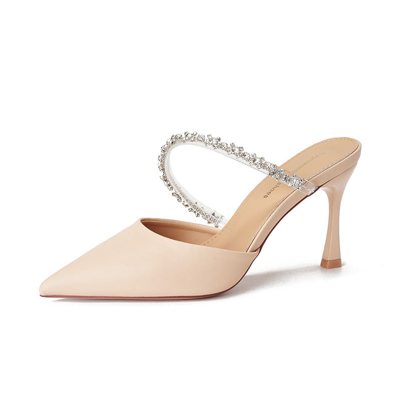 Women's High Single-layer Stiletto Pointed Toe Cap Half Outer Wear Women's Fashion Shoes